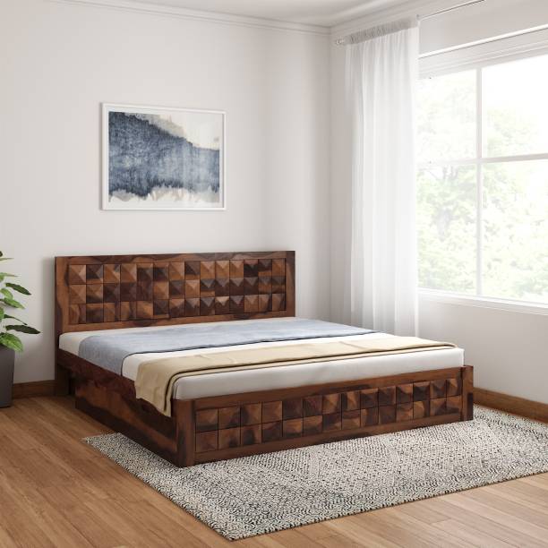 Sheesham Wood Stripe Bed with Storage