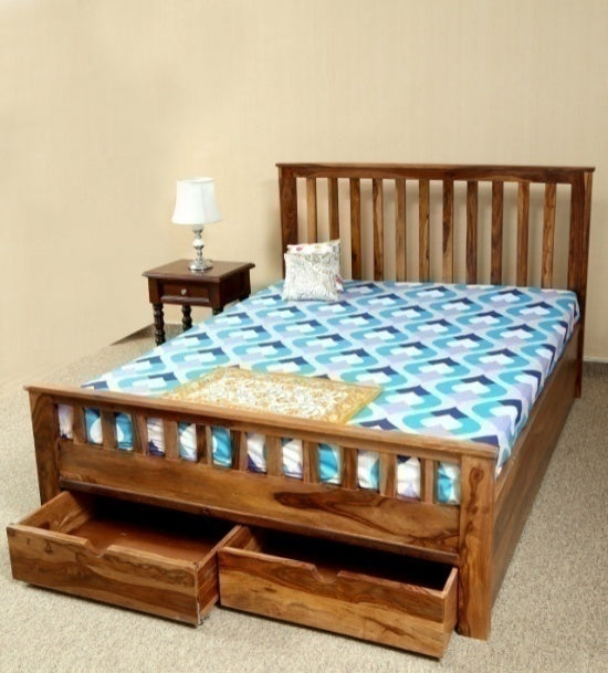 Sheesham Wood Stripe Bed – Design 2