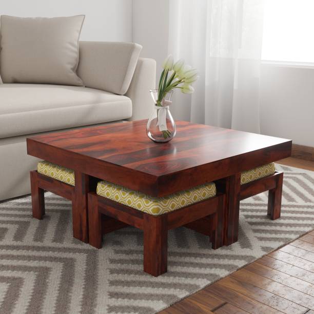 Sheesham Wood Coffee Table with 4 Stools – Design 1