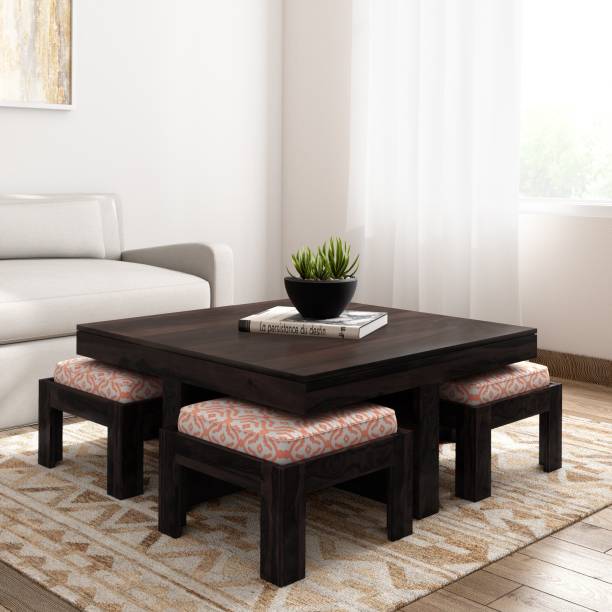 Sheesham Wood Coffee Table with 4 Stools – Design 2