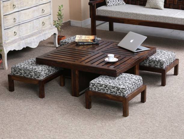 Sheesham Wood Coffee Table with 4 Stools – Design 3