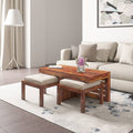 Sheesham Wood Coffee Table with 2 Stools – Design 1
