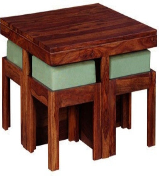 Sheesham Wood Coffee Table with 4 Stools – Design 4