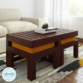 Sheesham Wood Coffee Table with 2 Stools – Design 2