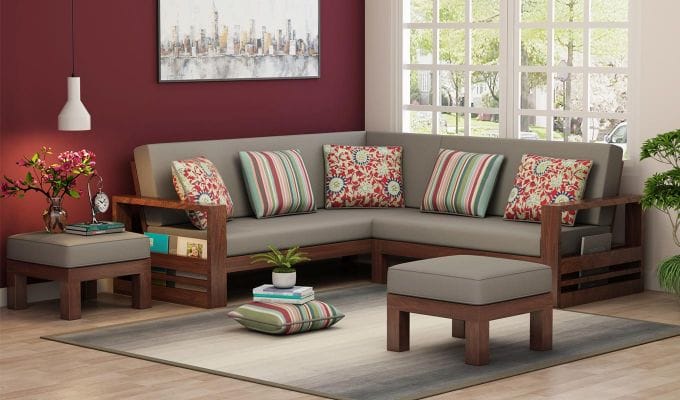 Sheesham Wood L Shaped Sectional Sofa