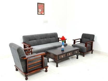 Sheesham Wood 3+1+1 Sofa Set – Design 2